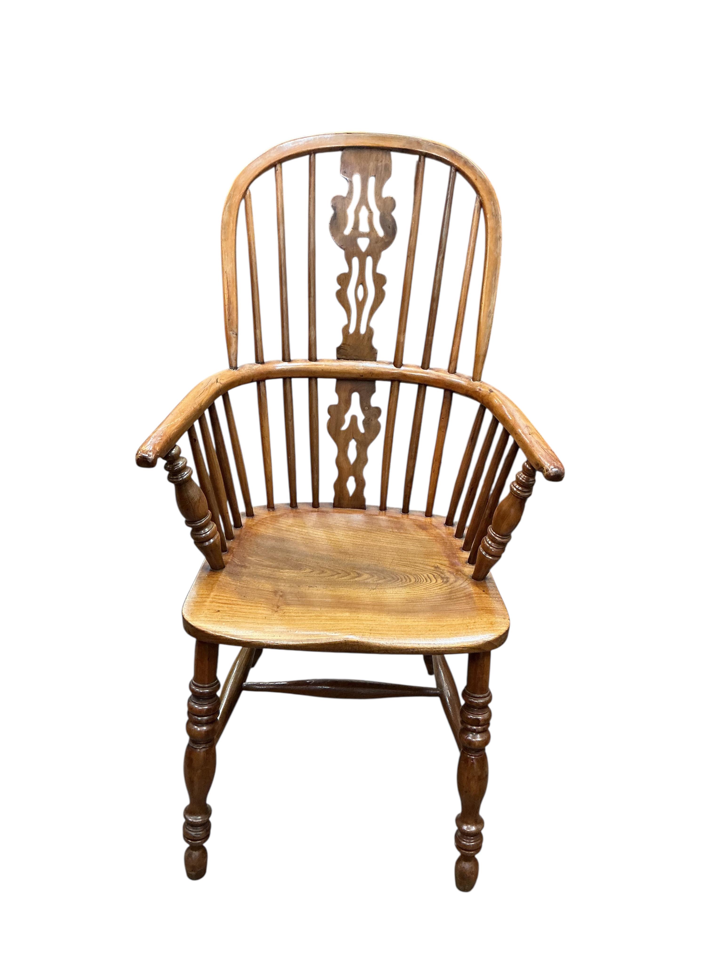 A mid 19th century yew and elm Windsor armchair in the manner of Gabbitass, Worksop, width 60cm, depth 41cm, height 105cm